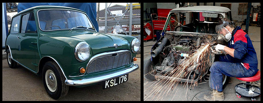 restoring old rusty Austin Mini into beautiful Classic motor vehicle.